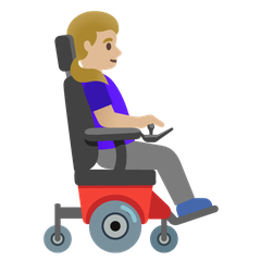 How Woman in Motorized Wheelchair Facing Right: Medium-Light Skin Tone emoji looks on Google.