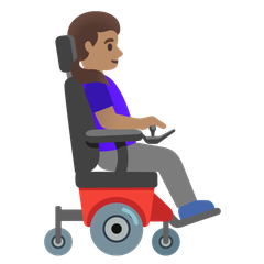 How Woman in Motorized Wheelchair Facing Right: Medium Skin Tone emoji looks on Google.