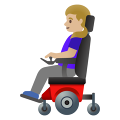 A quoi ressemblent les emoji Femme en fauteuil motorisé: peau moyennement claire sur Google.