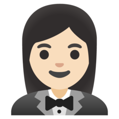 A quoi ressemblent les emoji Femme en smoking: peau claire sur Google.