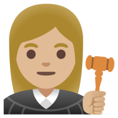 A quoi ressemblent les emoji Juge femme: peau moyennement claire sur Google.