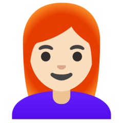 How Woman: Light Skin Tone, Red Hair emoji looks on Google.