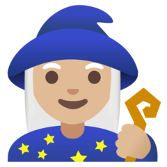 Wie Magierin: mittelhelle Hautfarbe Emoji auf Google aussieht.