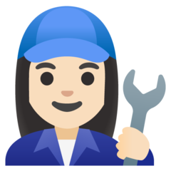 How Woman Mechanic: Light Skin Tone emoji looks on Google.