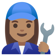 How Woman Mechanic: Medium Skin Tone emoji looks on Google.