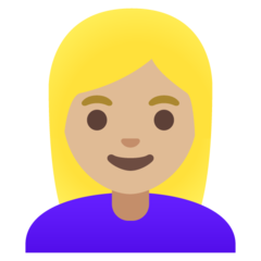 How Woman: Medium-Light Skin Tone, Blond Hair emoji looks on Google.