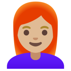 Bagaimana emoji Perempuan: ton kulit sederhana cerah dan rambut merah kelihatan di Google.