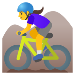 Hoe Vrouw op mountainbike emoji eruit ziet op Google.