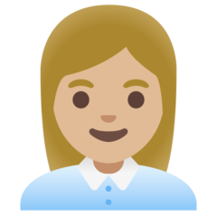 Jak wygląda emoji Pracownica biurowa: karnacja średnio jasna w Google.