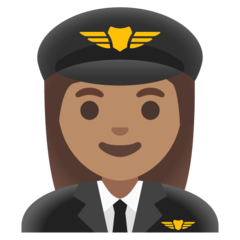 A quoi ressemblent les emoji Pilote femme: peau légèrement mate sur Google.