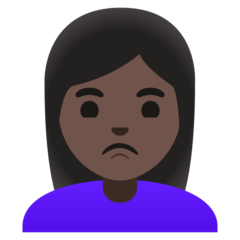 How Woman Pouting: Dark Skin Tone emoji looks on Google.