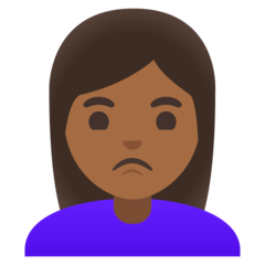 Bagaimana emoji Perempuan mencebik: ton kulit sederhana gelap kelihatan di Google.