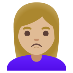 A quoi ressemblent les emoji Femme qui boude: peau moyennement claire sur Google.