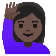 Wie Frau mit erhobenem Arm: dunkle Hautfarbe Emoji auf Google aussieht.