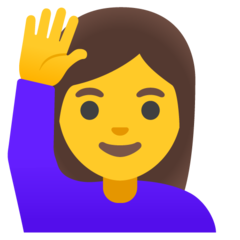 How Woman Raising Hand emoji looks on Google.