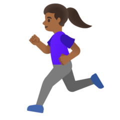 Cómo se ve el emoji Mujer corriendo: tono de piel oscuro medio en Google.