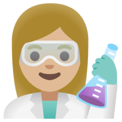 How Woman Scientist: Medium-Light Skin Tone emoji looks on Google.