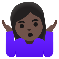 How Woman Shrugging: Dark Skin Tone emoji looks on Google.