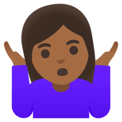 A quoi ressemblent les emoji Femme qui hausse les épaules: peau mate sur Google.