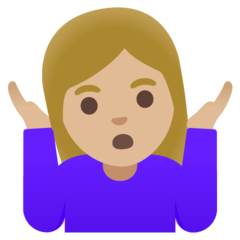 How Woman Shrugging: Medium-Light Skin Tone emoji looks on Google.