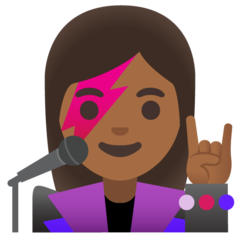 How Woman Singer: Medium-Dark Skin Tone emoji looks on Google.