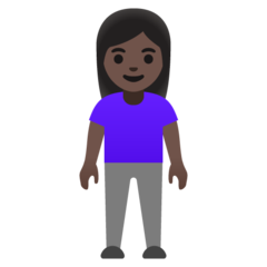 How Woman Standing: Dark Skin Tone emoji looks on Google.