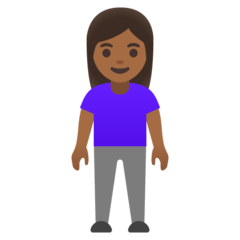 How Woman Standing: Medium-Dark Skin Tone emoji looks on Google.