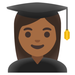 How Woman Student: Medium-Dark Skin Tone emoji looks on Google.