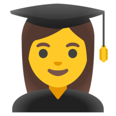 Cómo se ve el emoji Estudiante mujer en Google.