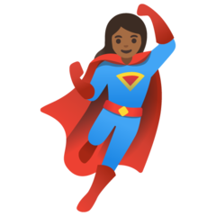 How Woman Superhero: Medium-Dark Skin Tone emoji looks on Google.