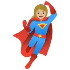 Como o emoji do Super-heroína: pele morena clara é exibido no Google.