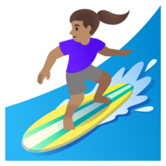 How Woman Surfing: Medium Skin Tone emoji looks on Google.