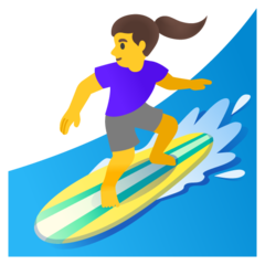 Hoe Vrouwelijke surfer emoji eruit ziet op Google.