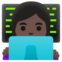 How Woman Technologist: Dark Skin Tone emoji looks on Google.