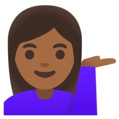 How Woman Tipping Hand: Medium-Dark Skin Tone emoji looks on Google.