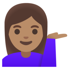 A quoi ressemblent les emoji Femme paume vers le haut: peau légèrement mate sur Google.