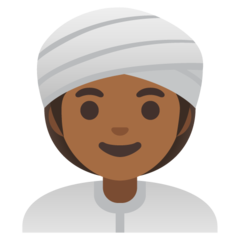 How Woman Wearing Turban: Medium-Dark Skin Tone emoji looks on Google.