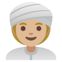 A quoi ressemblent les emoji Femme en turban: peau moyennement claire sur Google.