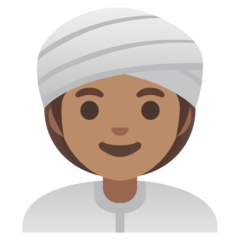 How Woman Wearing Turban: Medium Skin Tone emoji looks on Google.