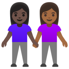 How Women Holding Hands: Dark Skin Tone, Medium-Dark Skin Tone emoji looks on Google.