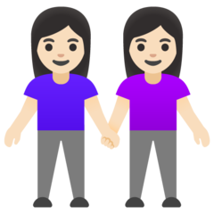 How Women Holding Hands: Light Skin Tone emoji looks on Google.