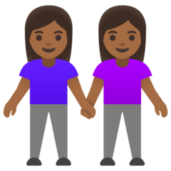 How Women Holding Hands: Medium-Dark Skin Tone emoji looks on Google.