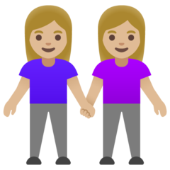 Bagaimana emoji Dua wanita berpegangan tangan: ton kulit sederhana cerah kelihatan di Google.