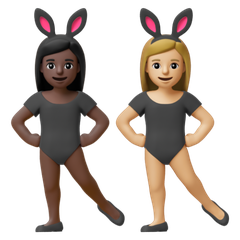 A quoi ressemblent les emoji Femmes avec des oreilles de lapin : peau foncée et peau moyennement claire sur Google.