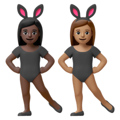 A quoi ressemblent les emoji Femmes avec des oreilles de lapin : peau foncée et peau légèrement mate sur Google.