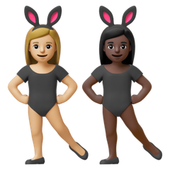 A quoi ressemblent les emoji Femmes avec des oreilles de lapin : peau moyennement claire et peau foncée sur Google.