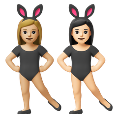 A quoi ressemblent les emoji Femmes avec des oreilles de lapin : peau moyennement claire et peau claire sur Google.