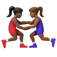 A quoi ressemblent les emoji Lutteuses : peau foncée et peau mate sur Google.