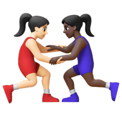 A quoi ressemblent les emoji Lutteuses : peau claire et peau foncée sur Google.