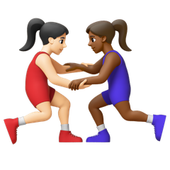 A quoi ressemblent les emoji Lutteuses : peau claire et peau mate sur Google.